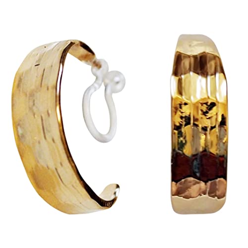 Women's Twisted Invisible Hoop Clip On Earrings Gold Silver Textured Comfortable Non Pierced Earrings - color: Textured Gold
