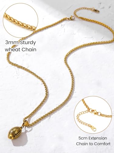 GOLDCHIC JEWELRY Sport Necklaces for Men Teen, Football Baseball Soccer Basketball Softball Necklaces with Stainless Steel Chain Athlete Jewelry Sports Fan Gift - color: American Football Pendant-Gold, style: NO Engraving