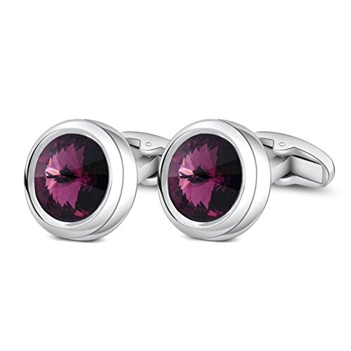 Mens Cufflinks Elegant Style Cuff Link Super Shiny Navy Blue Crystal Circular Cufflinks with Gift Box - color: Purple