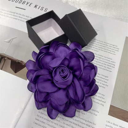 Dainty Fabric Rose Flower Large Brooch Lapel Pins Flower Brooches Pin Classic for Wedding Party Dance Banquet for Women Dress Suit Clothes Accessories Jewelry 100mm - color: Deep Purple