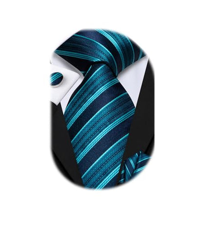 Hi-Tie Men 63inches Tie Set Extra Long Necktie Paisley Tie Pocket Suqare Cufflinks Big and Tall Men Tie - color: Blue Teal