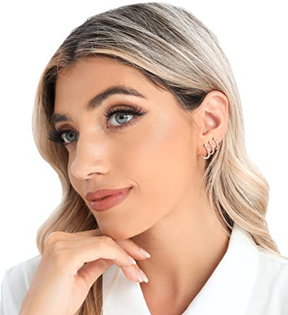 3 Pairs 925 Sterling Silver Small Huggie Hoop Earrings for Women Men | 14K White Gold Plated, Hypoallergenic, Small Silver Hoops - color: E-Rose Gold 8/10/12mm