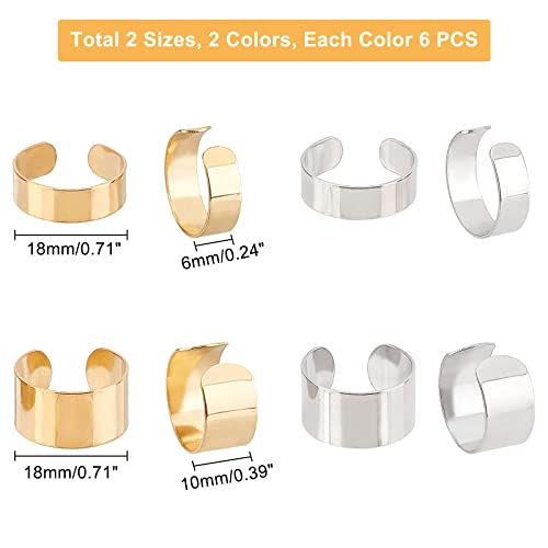 UNICRAFTALE 24pcs 2 Colors Plain Wide Band Rings 304 Stainless Steel Cuff Rings Open Ring for DIY Jewelry Making Size 8 18mm Inner Diameter