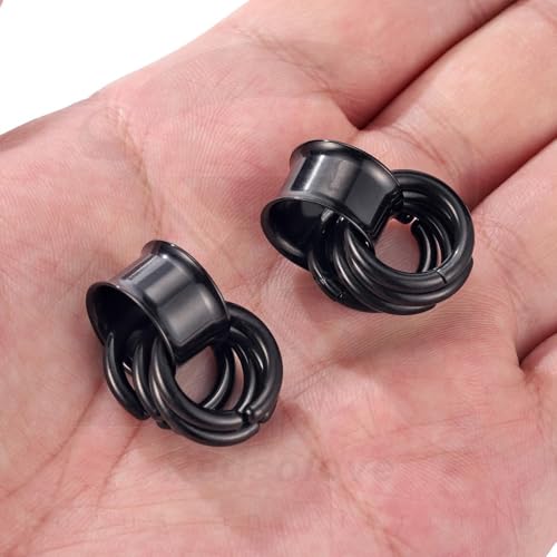 1 Pair Ear Guages with Rings 316L Stainless Steel Saddle Plugs for Ears Hypoallergenic Hoop Earrings Weights Stretchers Ears Tunnels Expander Piercing 0G 00G 1/2" 9/16" - color: Black;9/16"(14mm)