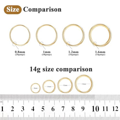 ONESING 5pcs Nose Rings Hoops 14G-20G Hinged CZ Conch Piercing Jewelry 316L Surgical Steel Septum & Lip Rings 6mm-14mm - color: Gold, size: 14G(1.6mm)-12mm