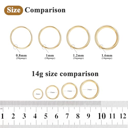 ONESING 5pcs Nose Rings Hoops 14G-20G Hinged CZ Conch Piercing Jewelry 316L Surgical Steel Septum & Lip Rings 6mm-14mm - color: Gold, size: 14G(1.6mm)-14mm