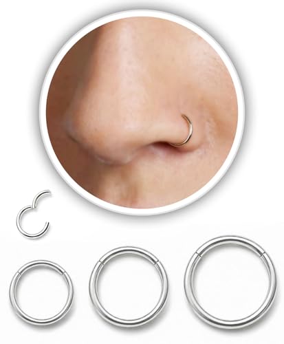 AMASIS Nose Rings and Nose Studs Set, Stainless Steel Hinged Nose Hoops and CZ Studs, Select Sizes and Styles for Nostril Septum Cartilage Piercing Jewelry - color: Silver, size: 3-Piece Hoops,18Gauge,6/8/10mm