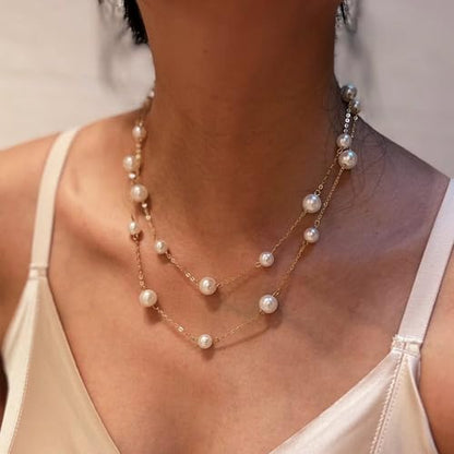 Dainty Layered Pearl Choker Necklace for Women Dainty Chain Necklaces Daisy Pearls jewelry Valentine Day Graduation Bride Gifts - color: 2 layered pearl
