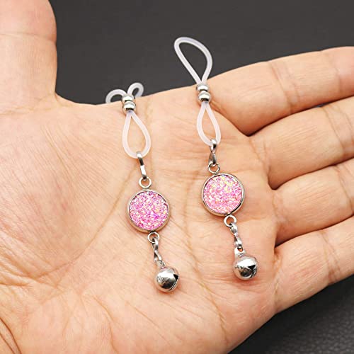 Non Pierced Nipple Jewelry Chains Faux Nipple Piercing Rings Bells Stainless Steel Nipple Noose - color: E