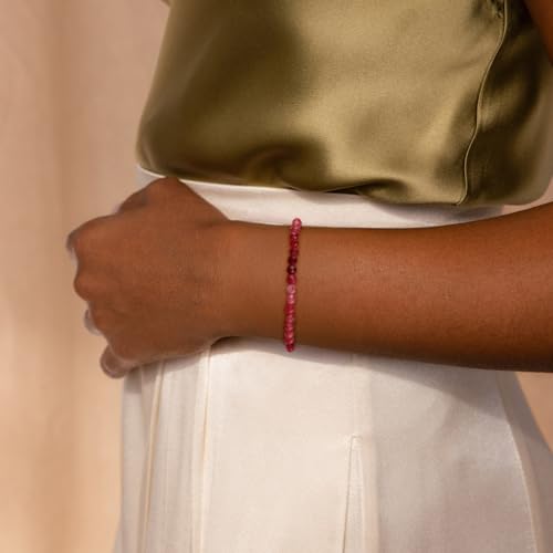 Natural Faceted Crystal Bracelet for Women,4mm Gemstone Round Beads Bracelets Adjustable Stretchy Healing Crystal Beads Bracelets Dainty Jewelry Gift - color: Garnet