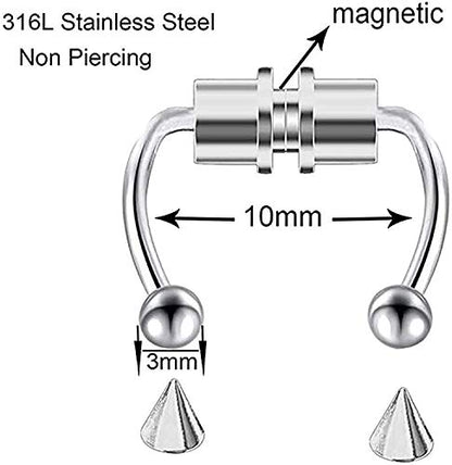 Magnetic Septum Nose Ring Horseshoe Fake Nose Ring Hoop Reusable Nose Ring Hoop Non-Piercing 316L Stainless Steel - 5 Pack