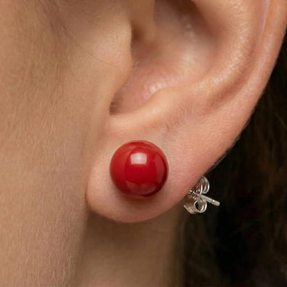 Pearl Stud Earrings Multicolor Shell Beads Pearl Hypoallergenic Stud Earrings Ocean Shell Pearl Jewelry - color: Red