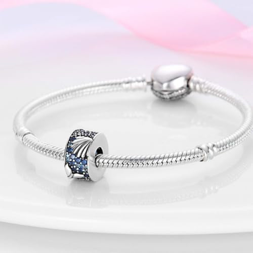 Heart Charm Clip Lock Spacer Stopper Charm Bead Bracelet 925 Sterling Silver Charms Safety Chain for Pandora Bracelets - color: Oocean