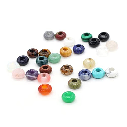 30pcs Natural Semi-Precious Stone Large Hole Loose Beads Abacus Shape Fashionable Opal Amethyst Unakite Rose Quartz Charm Beads for Making Necklace Bracelet - color: 7x14mm