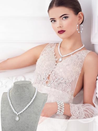 BBTO 8 Pcs Pearl Necklace and Earring Set for Women Faux Pearl Bracelet Costume Jewelry Set for Wedding Bridal Shower Party - style: Refined Style