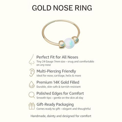 Jolliz Opal Nose Rings Hoops – 24 Gauge Classic Design, Elegant Nose Rings for Women & hypoallergenic Nose Piercings Jewelry Perfect for Any Occasion with Comfortable Fit - color: White Opal Gold