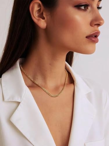 FindChic Cuban Link Chain Necklace for Women Men, Silver/Gold Plated Stainless Steel Solid Miami Curb Chain Hip Hop Punk Statement Jewelry, 5/12/14mm Width, 16/18/20 Inch Length, with Gift Box - color: 02. 5mm-Gold, size: 20inches