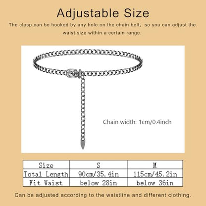 Gold Chain Belt for Women, Metal Cuban Link Waist Belt with Adjustable Buckle, Fashion Chunky Chain for Dresses Jeans - color: Silver-Cuban Link
