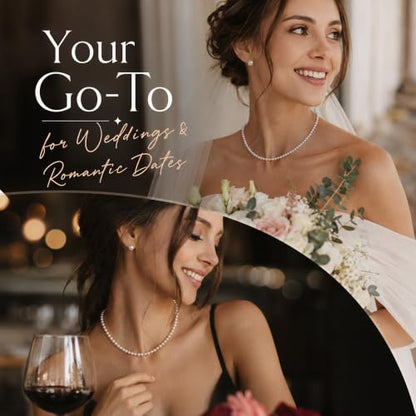 D.Bella Pearl Necklace Stud Earrings Set for Women Dainty Round Imitation Pearl Choker Necklace for Wedding -5Pairs Hypoallergenic Earrings Delicate Jewelry - color: A-Silver