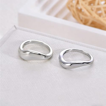 Stacking Rings for Women Gold Plated Wavy Pinky Thumb Ring Stack Size 4-9 - color: Silver