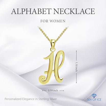 SEA OF ICE Letter Initial Necklace, Alphabet Letter Pendant Necklace, Sterling Silver, Gold, Rose Gold Necklace for Women, Elegant Initial Necklaces, Personalized Custom Women's Necklaces - color: Yellow Gold