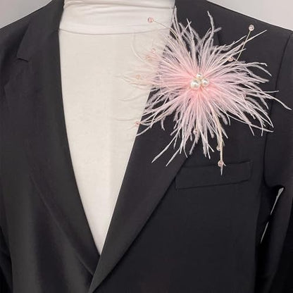 Elegant Feather Flower Pearl Cz Large Brooch Pin for Women Men Rhinestone Crystal Floral Lapel Pins Wedding Party Banquet Dress Suit Clothes Accessories Fashion Jewelry 180mm - color: Pink
