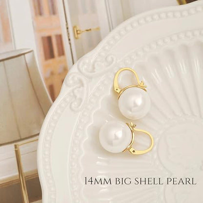 925 Sterling Silver Hoop Handpicked AAA+ Quality 7.5-8mm White Freshwater Cultured Pearl Dangle Drop Earrings Jewelry for Women - color: 10. Gold Plated Handle