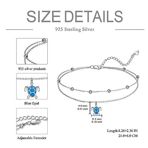 POPLYKE 925 Sterling Silver Double Layered Chain Evil Eye Daisy Sunflower Butterfly Anklets for Women Holiday Beach Crystal Ankle Bracelet Dainty Evil Eye Jewelry - style: Sea Turtle Anklet