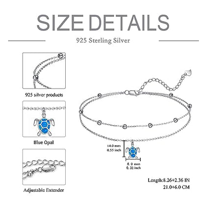 POPLYKE 925 Sterling Silver Double Layered Chain Evil Eye Daisy Sunflower Butterfly Anklets for Women Holiday Beach Crystal Ankle Bracelet Dainty Evil Eye Jewelry - style: Sea Turtle Anklet