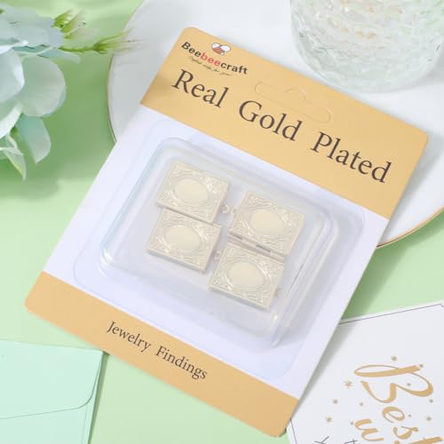 Beebeecraft 1 Box 6Pcs Book Photo Frame Charms 18K Gold Plated Religious Bible Floating Locket Necklace Pendants Charms for DIY Living Memory Necklace Making 26x19x4.5mm, Hole 1.8mm