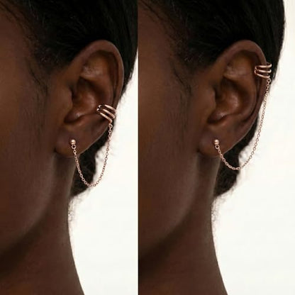 SLUYNZ 925 Sterling Silver Cuff Earrings Chain for Women Crawler Earrings Studs - color: C-Rose Gold Plated