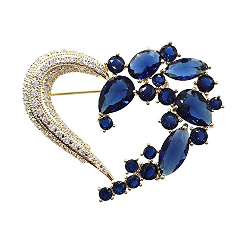 Brooch Pins for Women Girls Fashion Flower Crystal Rhinestone Pearl Jewelry - color: dark blue