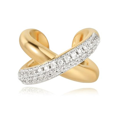 Sparkle Ear Cuff for Women, Non Piercing Single | 14K Gold Plated Brass, Clear Cubic Zirconia Accents, Fixed 3.8-3.9 mm Opening, Single Non-Piercing Cuff For Ear Stacks - style: Cross Sparkle