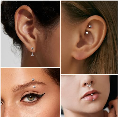3-12 Pcs 14G Belly Button Rings Belly Rings for Women CZ Opal Navel Rings Belly Piercings Jewelry Belly Barbells Stainless Steel Body Belly Button Piercing Jewelry - color: Silver-Titanium steel