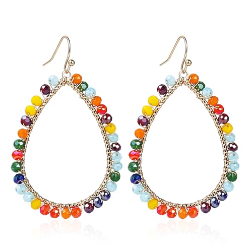 Bohemian Sparkly Crystal Beaded Dangle Earrings Teardrop Earrings for Women Fashionable & Trendy Jewelry Gift-Round Orange - color: Teardrop Colors