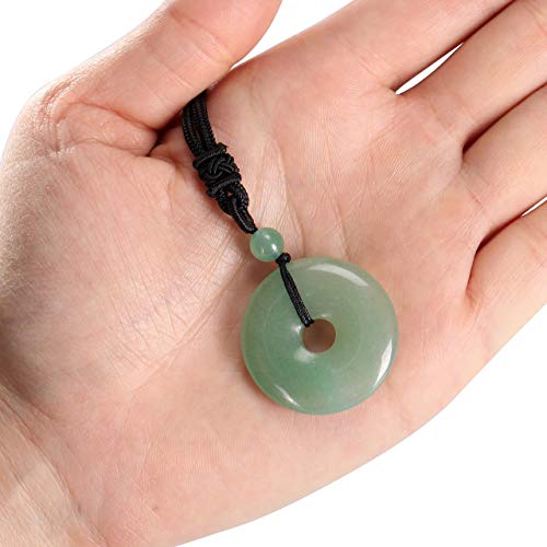 Jovivi 30mm Circle Donut Healing Crystals Necklace Natural Semi-Precious Chakra Gemstone Stone Amulet Lucky Coin Donuts Charm Protection Quartz Reiki Pendant Necklace for Men Women Adjustable Rope - color: Green Aventurine