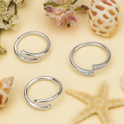 3Pcs Toe Rings for Women Gold/Silver Toe Ring Adjustable Non Tarnish Cz Dainty Toe Ring Summer Beach Open Toe Rings Set Toe Foot Jewelry - color: Silver