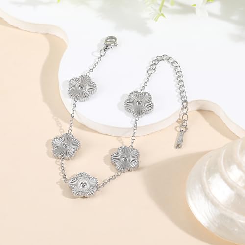 TICVSS Four Leaf Clover Bracelet for Women 18K Gold Plated Stainless Steel Lucky 4 Leaf Gold Link Bracelet Jewelry Gift for Women - color: Gold+Silver