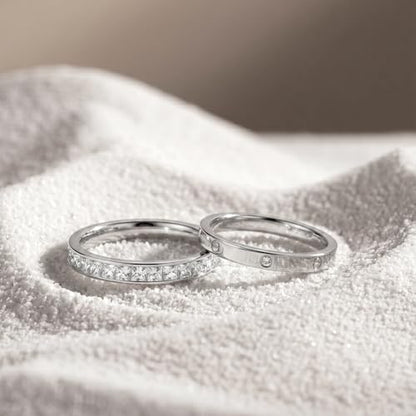 Stackable 2-Ring Set for Women, Daily Commute, Date & Couple - color: Silver