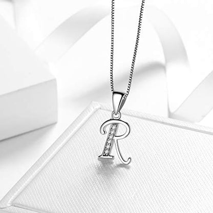 Aurora Tears Letter Necklace Initial 925 Sterling Silver Alphabet Pendant Crystal Name Gift Women Cubic Zirconia Jewelry - color: R