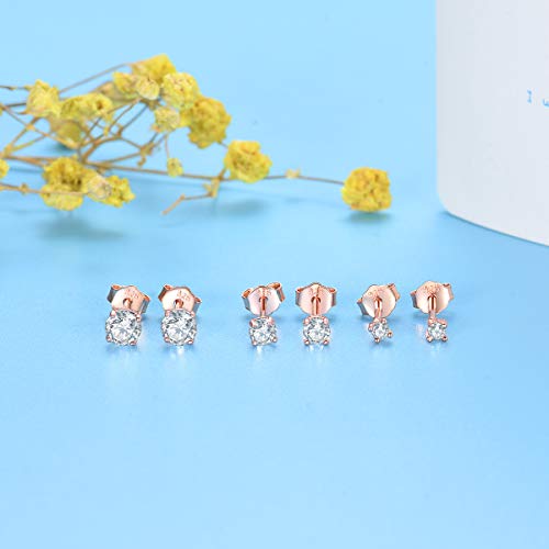 EPIRORA Sterling Silver Stud Earrings for Women- 3 Pairs Tiny Ball Stud Earrings Round CZ Cubic Zirconia Earrings Pearl Earrings Set Cartilage Small Tragus Earrings(2mm,3mm,4mm) - style: CZ earrings(2mm,3mm,4mm)-Rose gold