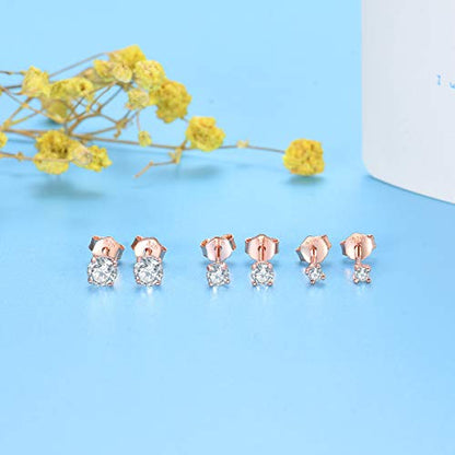 EPIRORA Sterling Silver Stud Earrings for Women- 3 Pairs Tiny Ball Stud Earrings Round CZ Cubic Zirconia Earrings Pearl Earrings Set Cartilage Small Tragus Earrings(2mm,3mm,4mm) - style: CZ earrings(2mm,3mm,4mm)-Rose gold