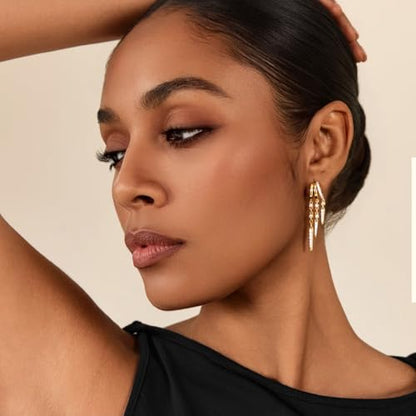 Cicy Bell Gold Earrings For Women 18k Gold Plated Triple Dangle Earrings | Hypoallergenic Drop Huggie Earrings Small Hoop Statement Chain Tassel Earrings Trendy Jewelry Gifts - color: Style E-Gold