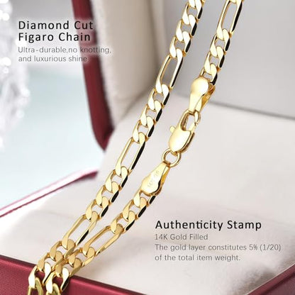 7mm Gold Figaro Link Chain Necklace for Men ＆ Women，14K Gold Chain Necklace for Women & Men Chains for Mens Figaro Chains Necklaces,Dainty Jewelry Gifts Size 18/20/ 22/ 24in - size: 18inch