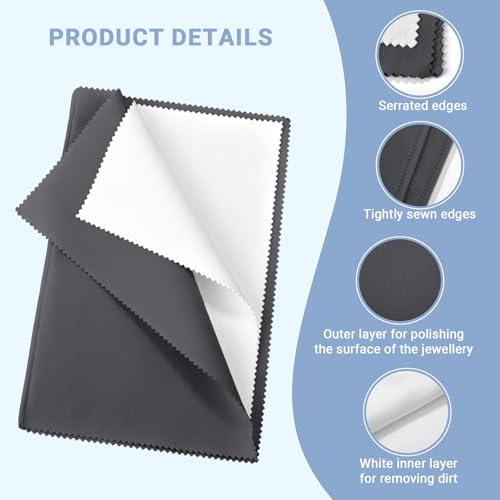 SEVENWELL Silver Polishing Cloth, 2PCS Large Jewelry Cleaning Cloths | Dual-Layer Cleaning, Large 10" × 12", Reusable, Removes Tarnish, Restores Shine, For Sterling Silver, Gold & Platinum - color: Gray
