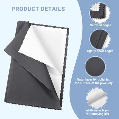 SEVENWELL Silver Polishing Cloth, 2PCS Large Jewelry Cleaning Cloths | Dual-Layer Cleaning, Large 10" × 12", Reusable, Removes Tarnish, Restores Shine, For Sterling Silver, Gold & Platinum - color: Gray