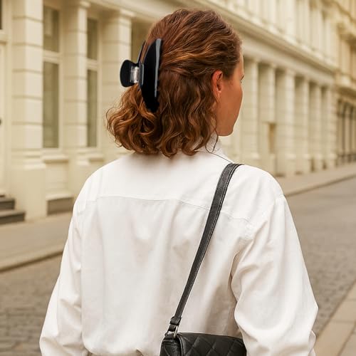 MAORULU Cute Claw Clip for Women – 4.3'' Large Acetate Hair Clips for Thick Thin Curly Long Hair, Durable Hair Clamps Non-slip Jaw Clip, Strong Hold, Stylish French Design (Solid Black) - color: Solid Black