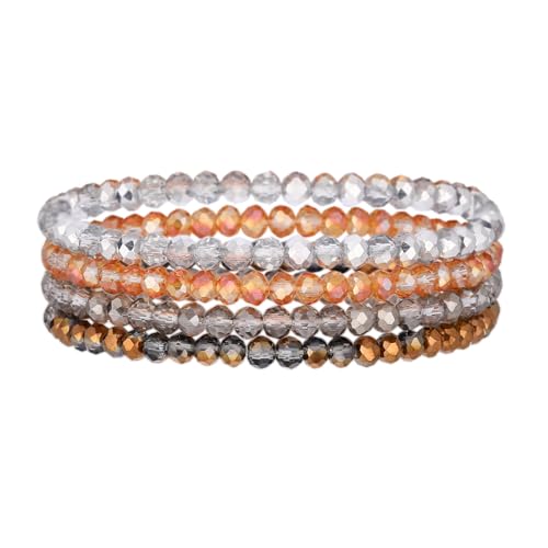 Noessla Beaded Boho Stretch Bracelet Colorful Stackable Crystal Beads Bracelets Trendy Costume Jewelry Mothers Day Gifts for Women - color: Champagne
