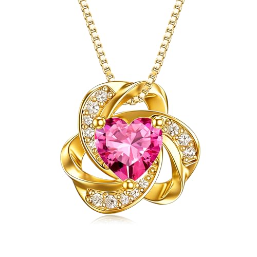 Midari 18K Gold Love Knot Necklace Love Knot Pendant Necklace with 12 Months Birthstones I Love You Forever Jewelry Gifts for Women Mom Her - color: 10-October