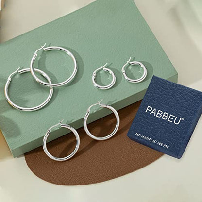 PABBEU 925 Sterling Silver Small Hoop Earrings Set for Women Hypoallergenic | 3Pairs Cubic Zirconia Small Huggie Hoop Earrings Set 13/15/20mm,Nickel-Free Lightweight Comfortable Sleeper Earrings Gift Set - color: T 20/30/40mm Silver